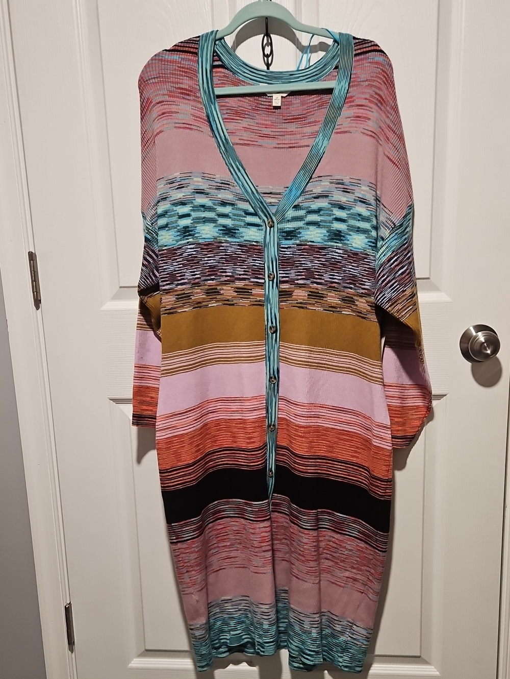 Multicolor Striped Long-Sleeve Button-Front Dress/Cardigan